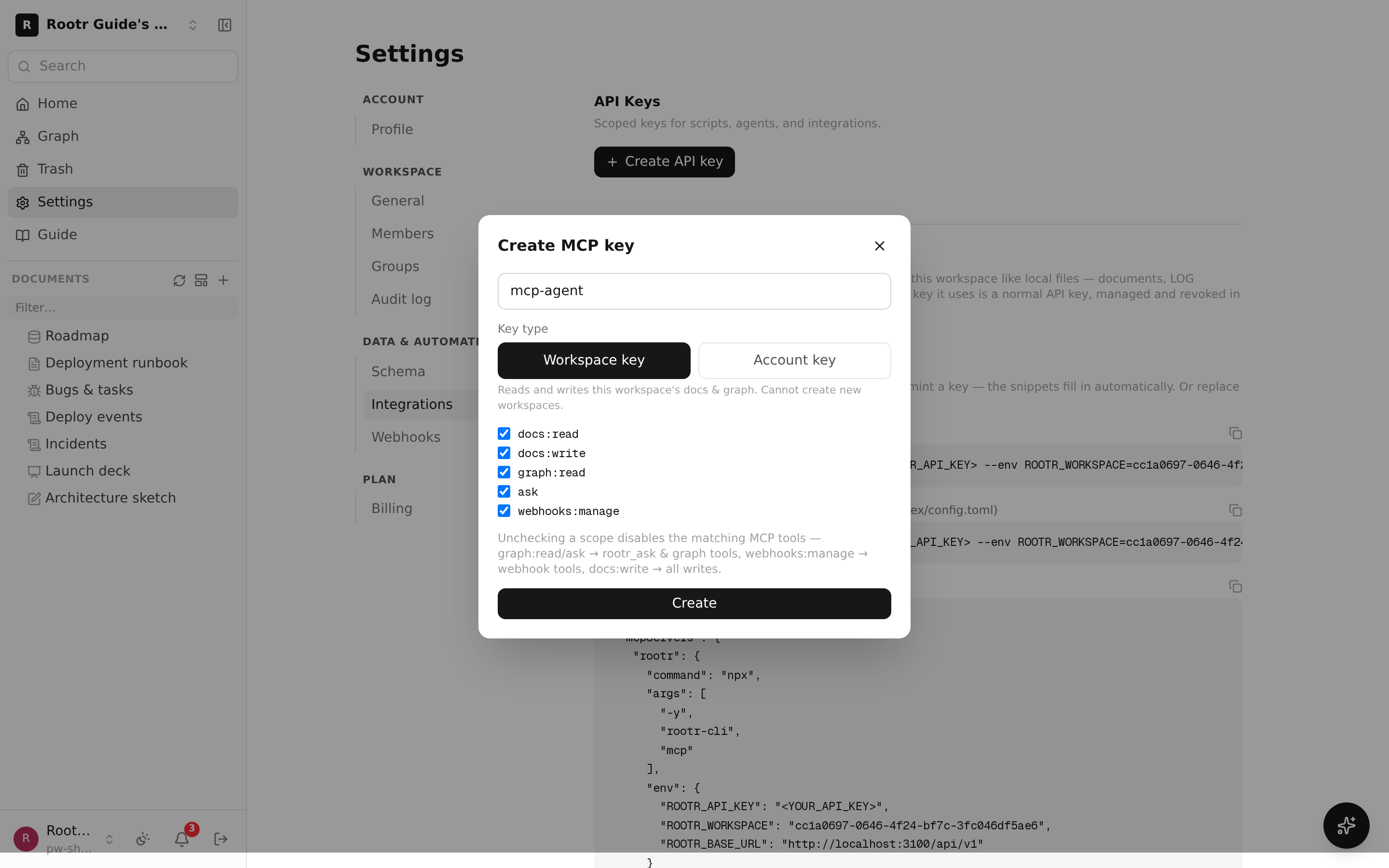 The webhook (change notification) creation screen. You choose the scope, tag filter, and the events to send.