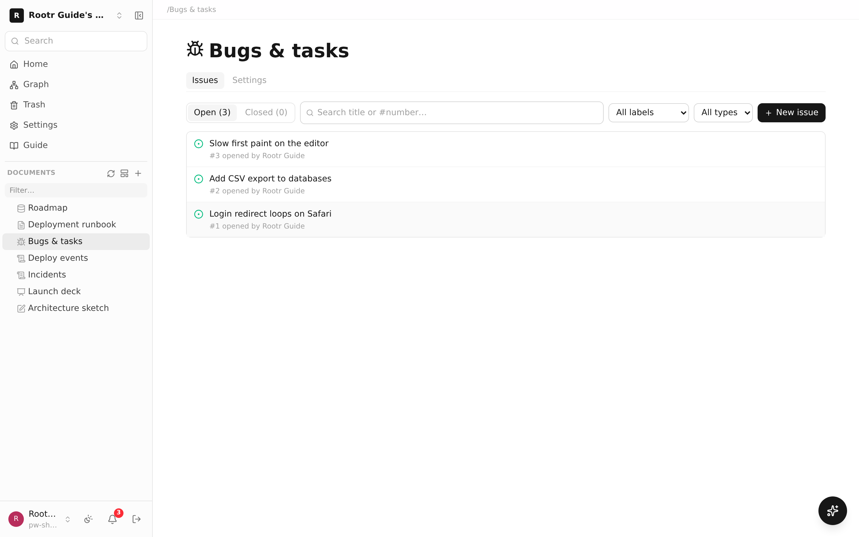 The issue-list screen of an ISSUE_TRACKER.