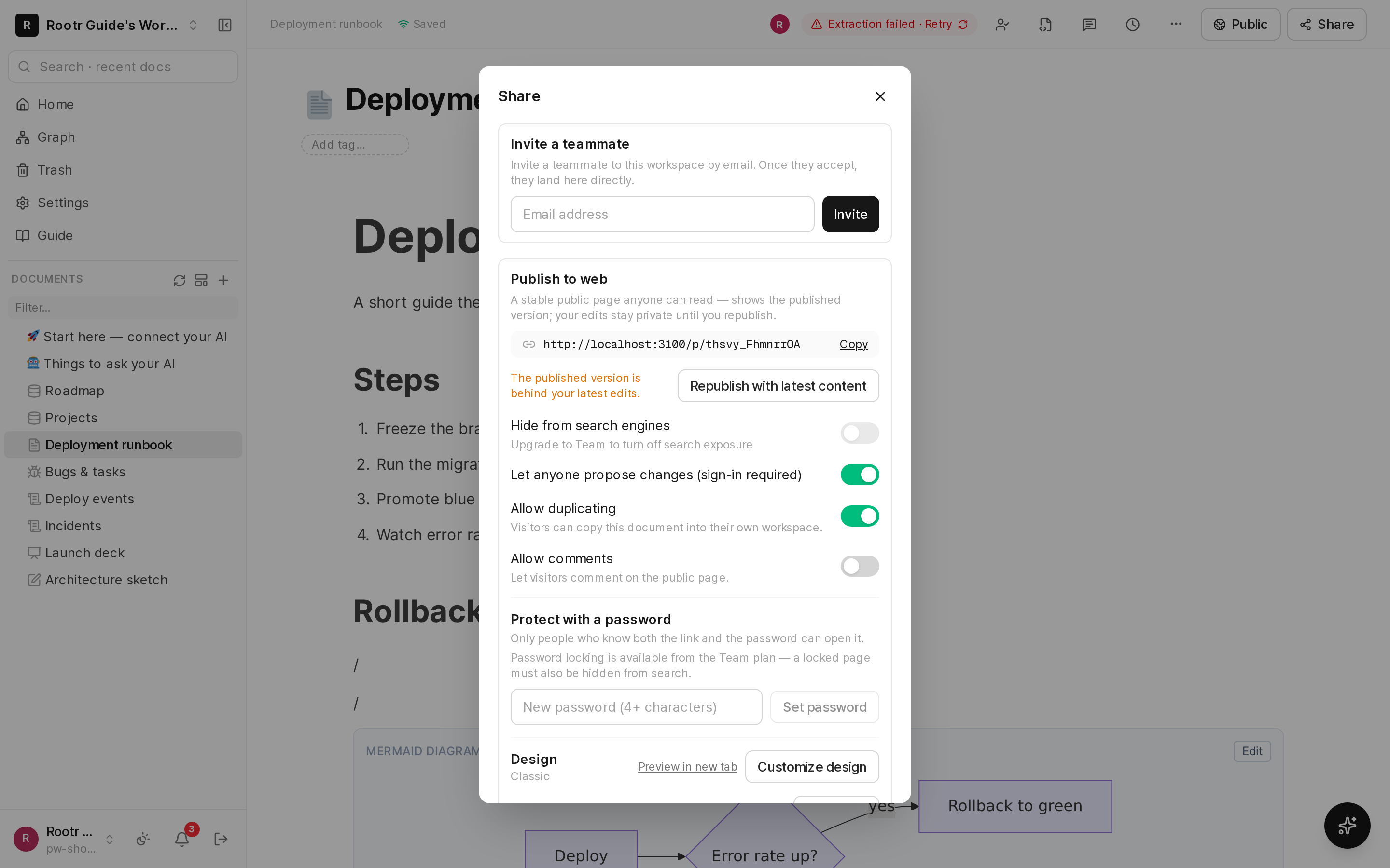The public settings: password lock, allow duplicate, allow comments.